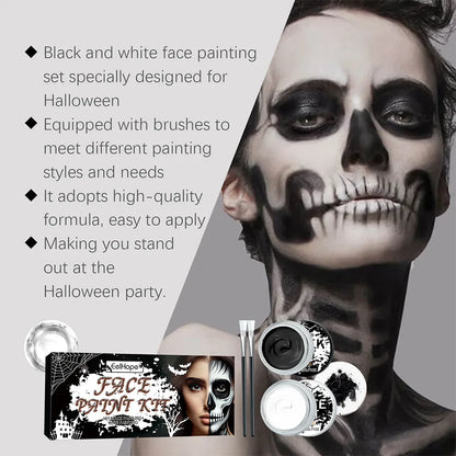 Halloween Face Body Paint Kit - Black & White Long-Lasting Makeup Set