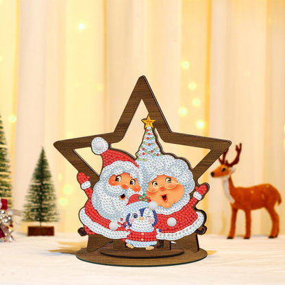 1 Set Diamond Painting Christmas Ornament with Wood Base Handmade Rhinestone