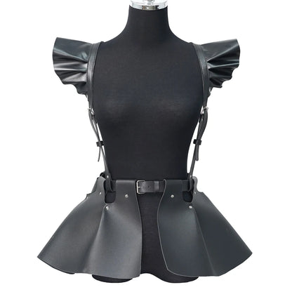 Leather Body Harness Belt Skirt With Ruffle Hem Gothic Style