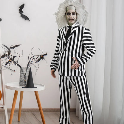 Beetle Juicee Men Black and White Striped Suit