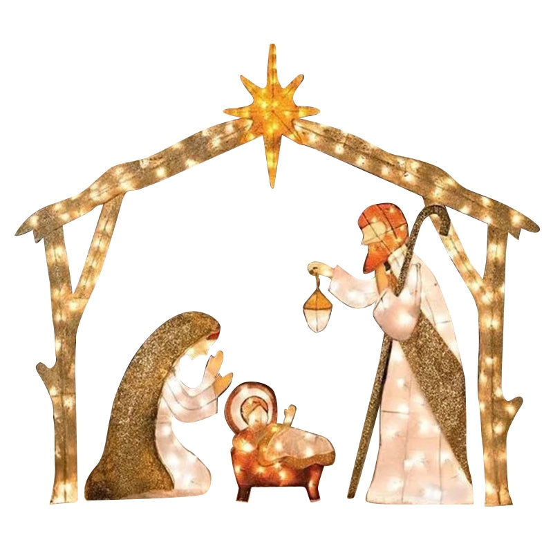 Nativity Scene Ground Insert Card Ornament with LED String Lights