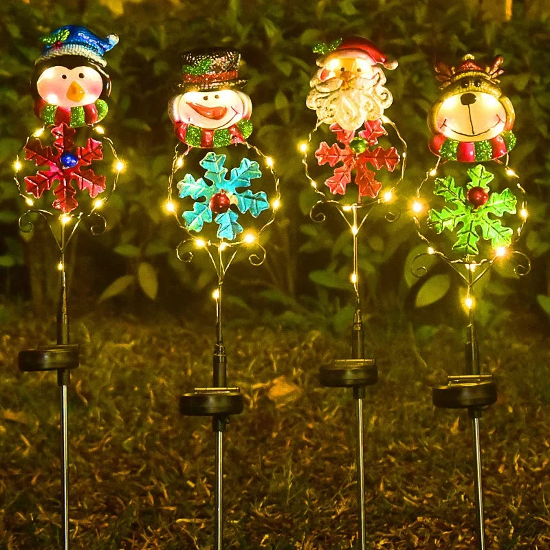 LED Solar Santa Claus Snowman Christmas Lights Outdoor Waterproof For Yard