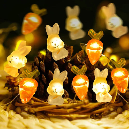 LED Easter Rabbits String Light Carrot Chick Eggs Fairy Light Garland Decoration