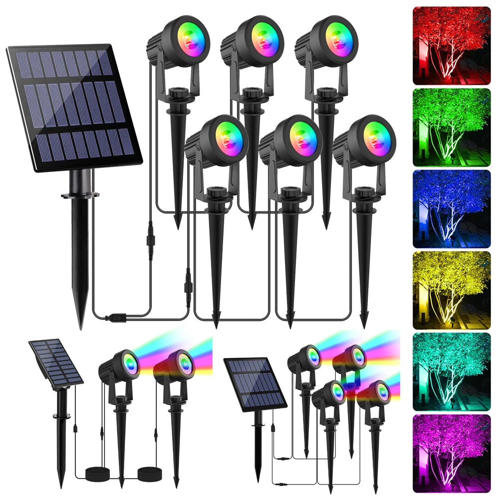 1/2/4/6 Lights RGB Solar Spotlight IP65 Waterproof Solar Light