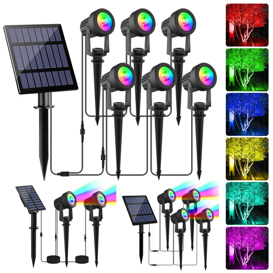 1/2/4/6 Lights RGB Solar Spotlight IP65 Waterproof Solar Light