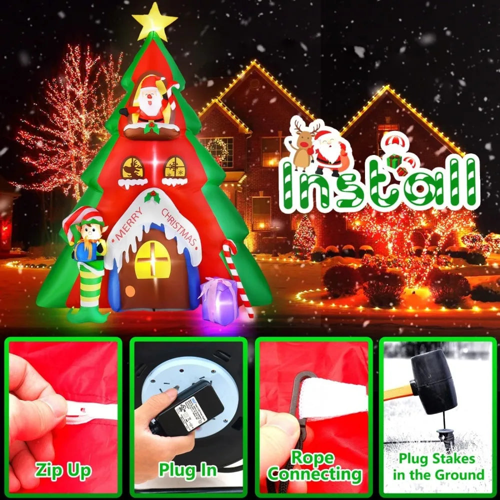 10FT Inflatable Christmas Tree & Santa Claus House Decoration