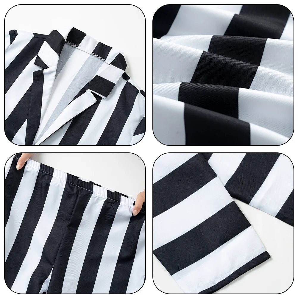 Beetle Juicee Men Black and White Striped Suit