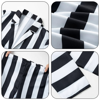 Beetle Juicee Men Black and White Striped Suit