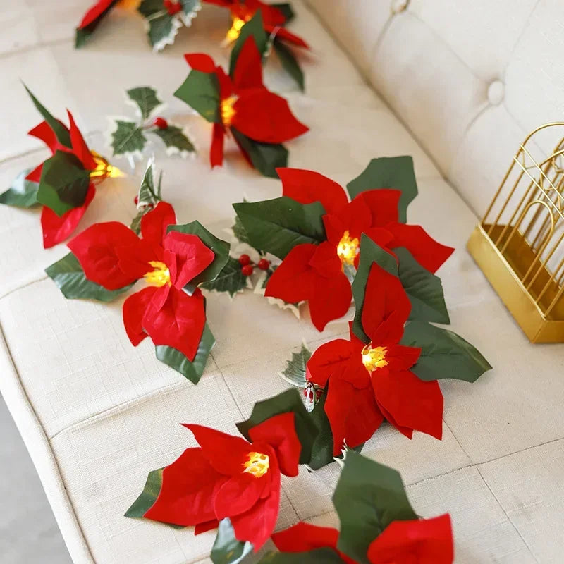 Christmas Poinsettia Garland Artificial Flower