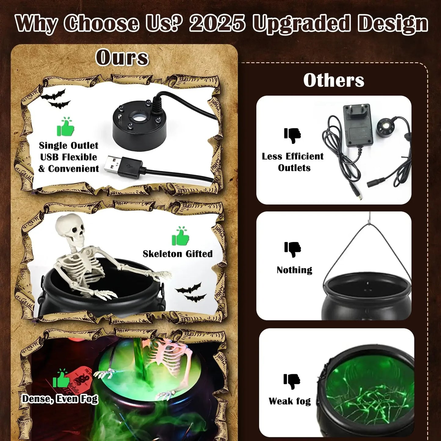 Hocus Pocus Witch Cauldron with LED Light & Fog Mist