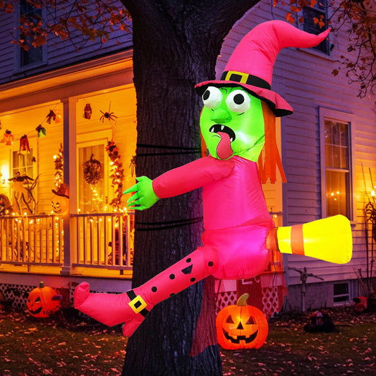 OurWarm 4/8/10 FT Inflatables Witch Crashing into Tree/Dog Pulling