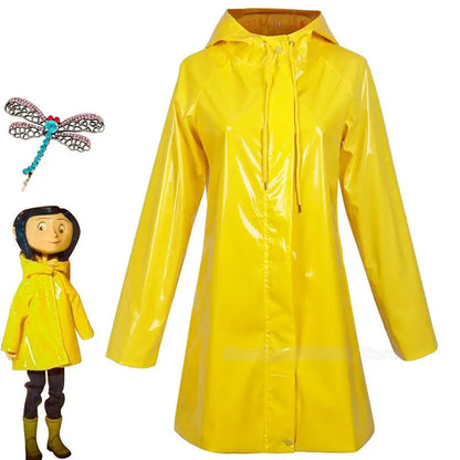 Fairytale Movies Coraline Cosplay Costume Wig Yellow Coat for Adults and Kids - Festivewarehouse™