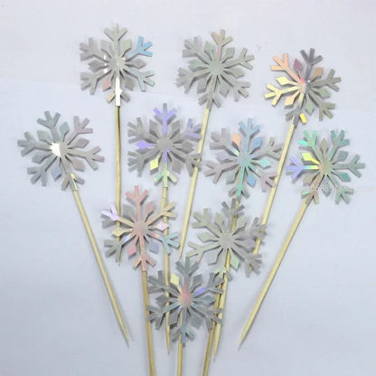 10 Pcs Snowflake Cupcake Toppers