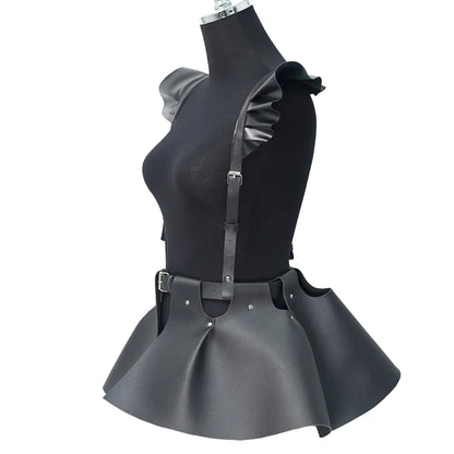 Leather Body Harness Belt Skirt With Ruffle Hem Gothic Style