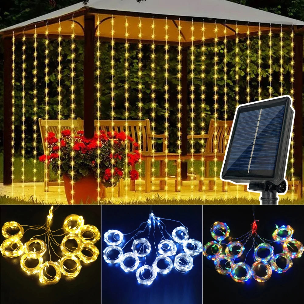 Solar Curtain Garland Led Lights