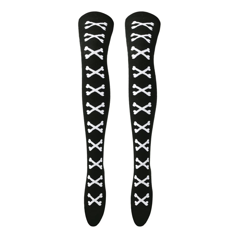 Womens Bone Thigh High Stockings