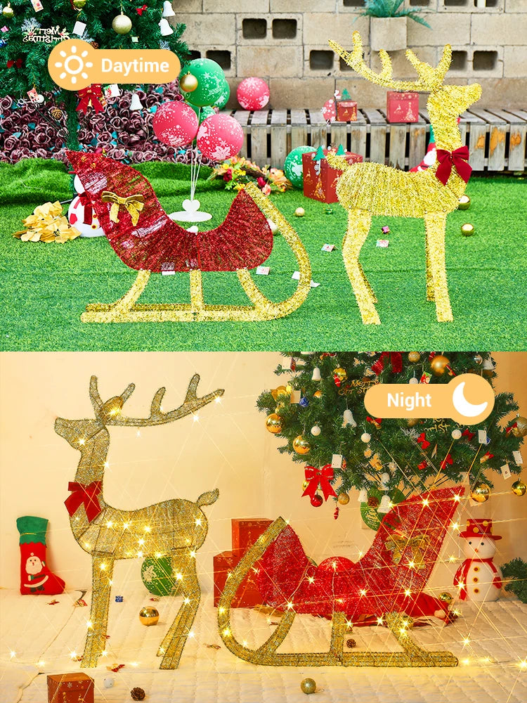 Lighted Christmas Deer Sleigh Outdoor Yard Decoration