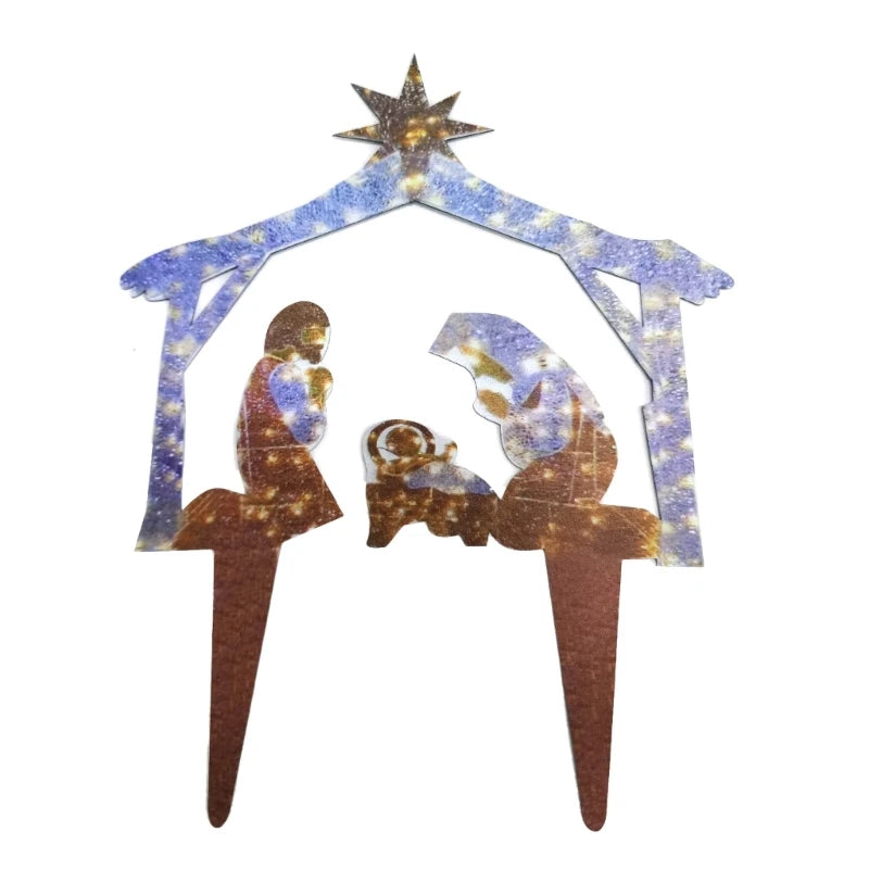 Nativity Scene Ground Insert Card Ornament with LED String Lights