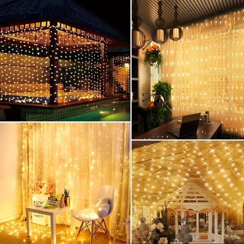 Outdoor LED Curtain Lights – Snowflakes and Stars Holiday Decorations