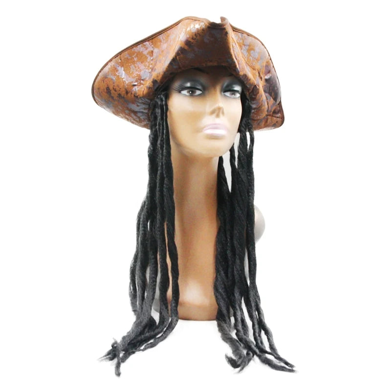 Pirate Captain Hat Costume and Headgear Braids Wig for Men and Women