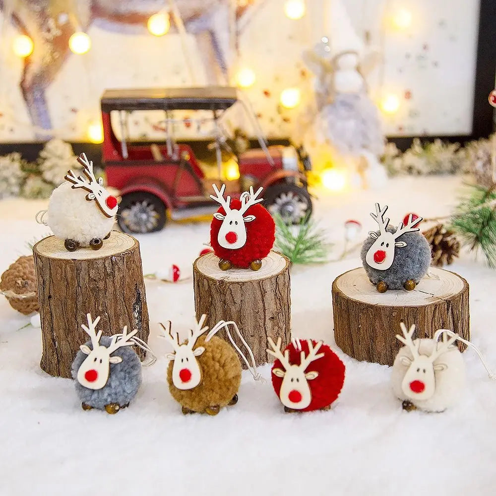 Felt Deer Wool Wooden Elk Christmas Tree Ornaments