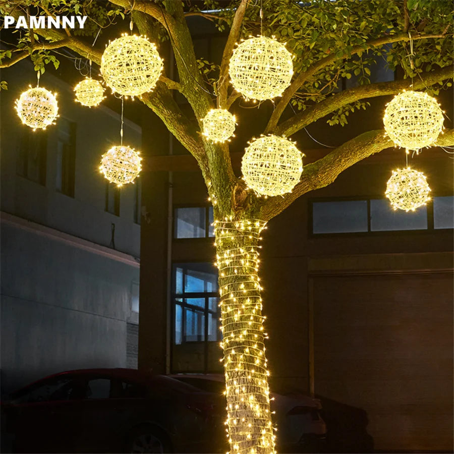 LED Round Rattan Ball Christmas Fairy Lights for Home Garden Decoration