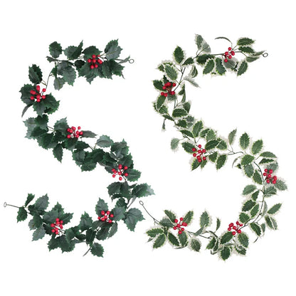 Artificial Holly Leaves Red Berries Ivy Vine Garland