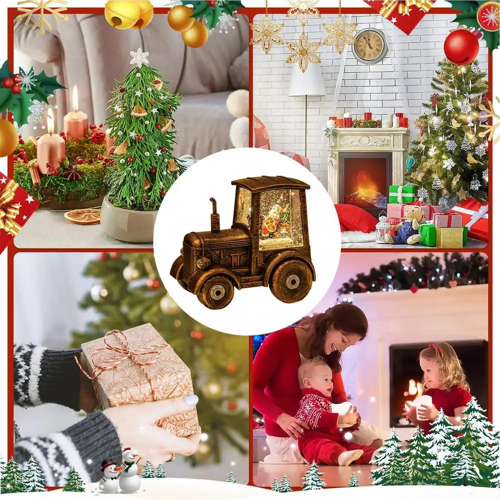 Christmas Snow Globes Vintage Bronze Tractor-Shaped Santa Claus Snowman Christmas Lantern