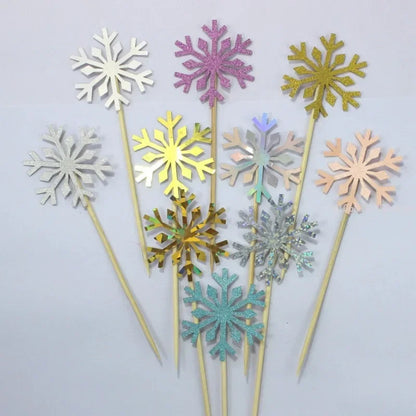 10 Pcs Snowflake Cupcake Toppers