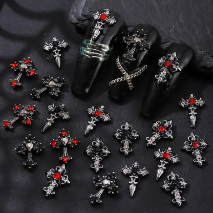 10pcs/pack Punk style three-dimensional cross personalized nail art alloy