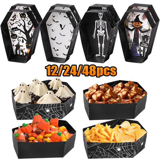 12/24Pcs Halloween Paper Food Serving Trays