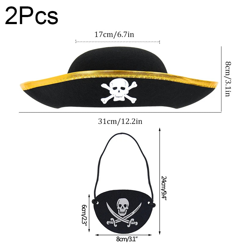 2pcs/set Pirate Hat And Pirate Skull Eye Patches