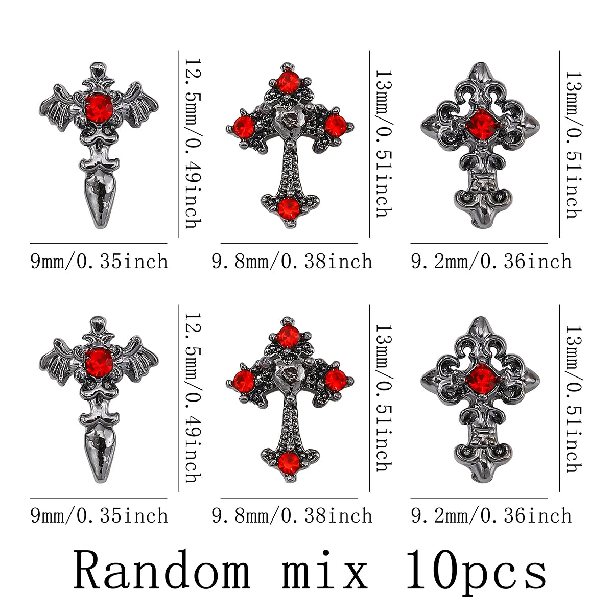 10pcs/pack Punk style three-dimensional cross personalized nail art alloy