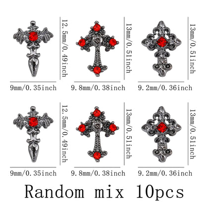 10pcs/pack Punk style three-dimensional cross personalized nail art alloy