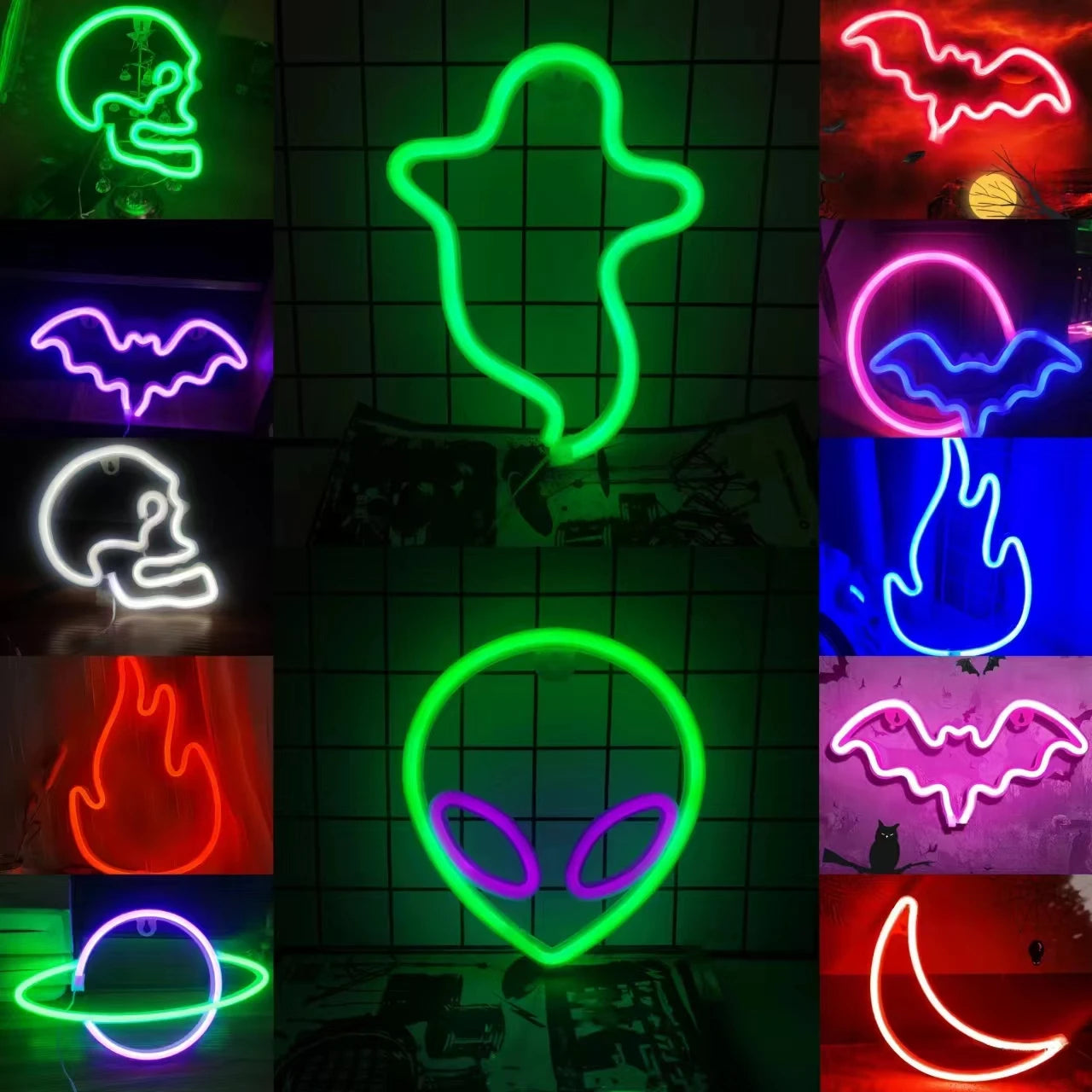 Halloween Bat Spirit LED Neon Wall Decor - USB or Battery Powered