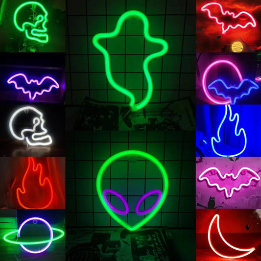 Halloween Bat Spirit LED Neon Wall Decor - USB or Battery Powered