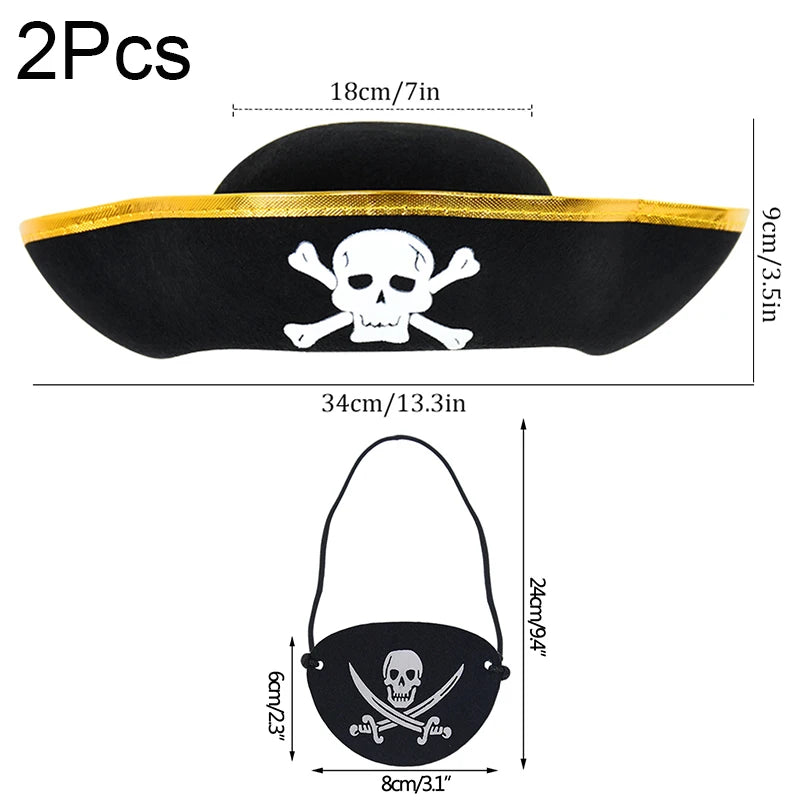 2pcs/set Pirate Hat And Pirate Skull Eye Patches