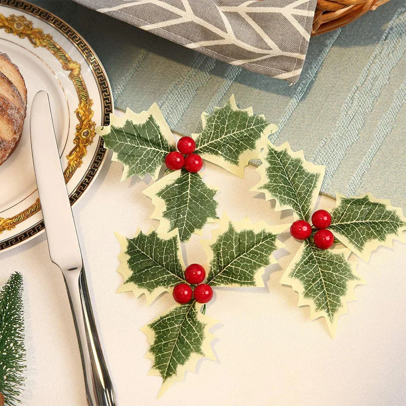 Artificial Holly Leaves Red Berries Ivy Vine Garland