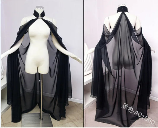 Women Medieval Shawl Cape Chiffon Gothic Wicca RobeCostume