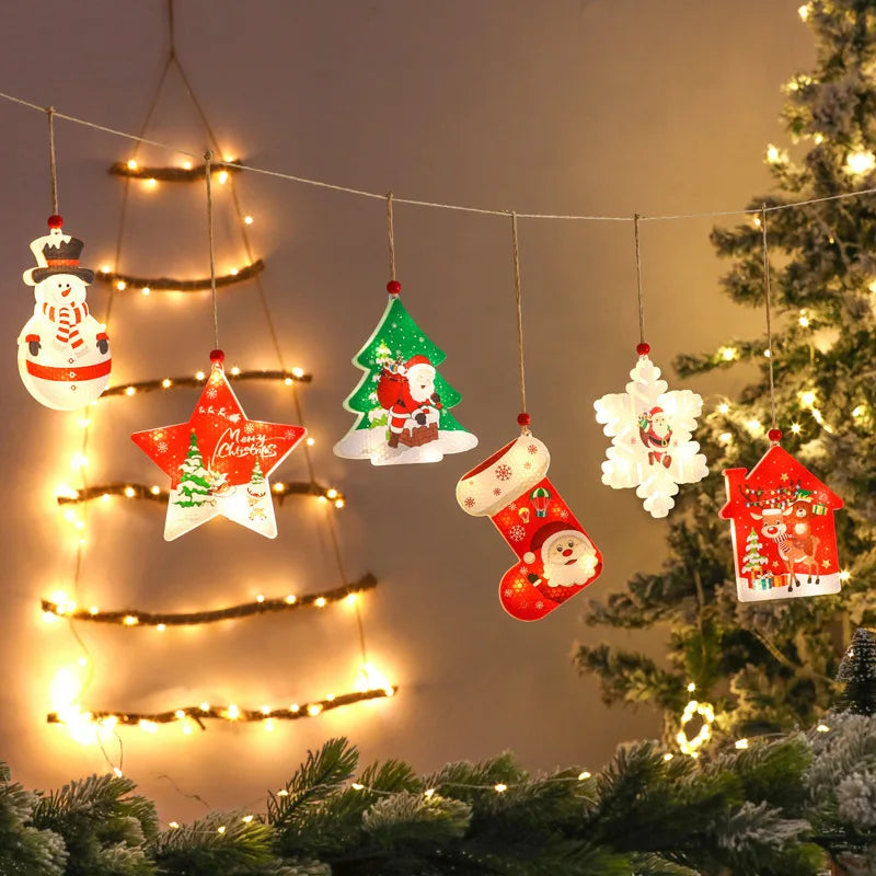 Santa Claus Lights Star Snowman Shape Hanging Ornament