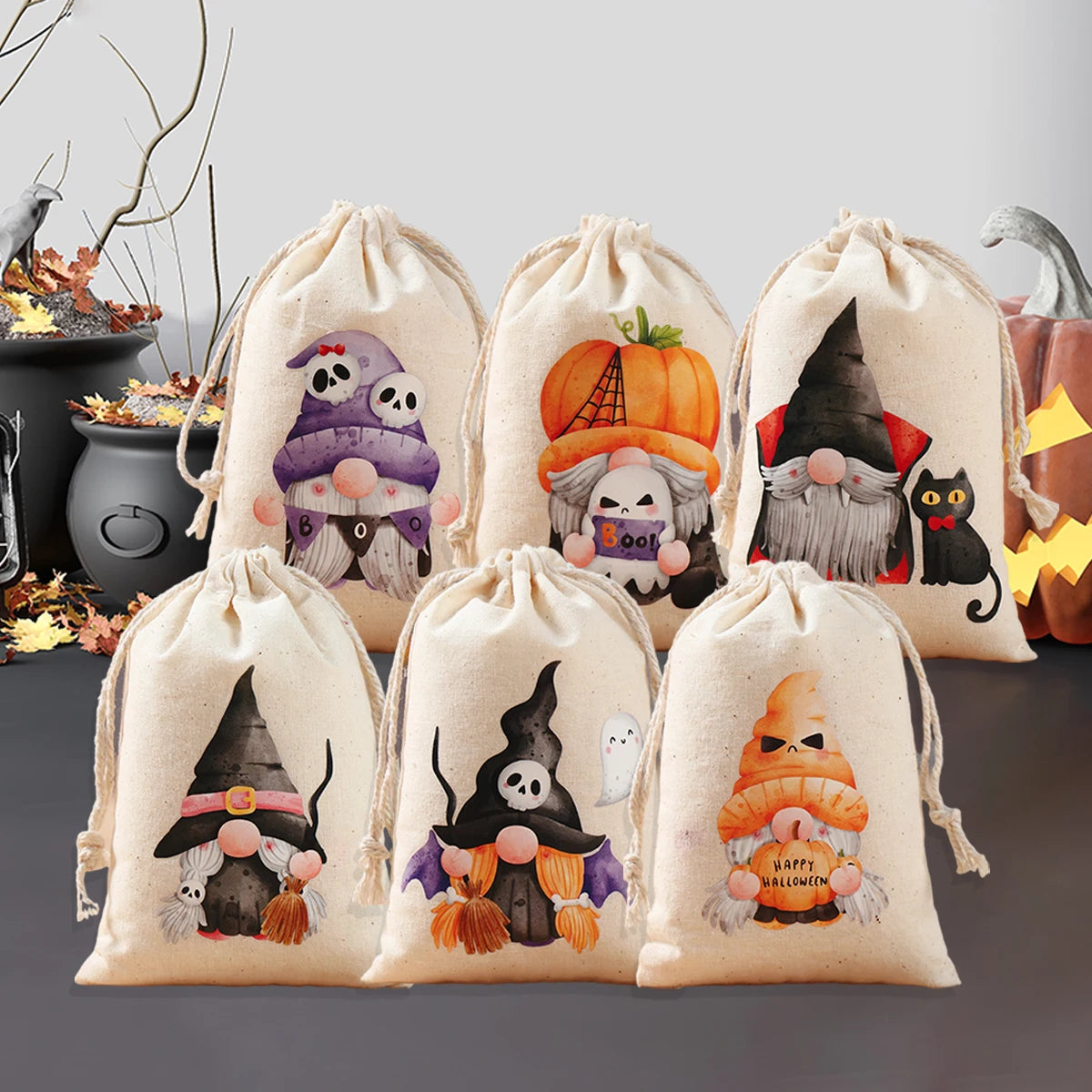 Gnome Witch Halloween Pumpkin Ghost Cotton Bag