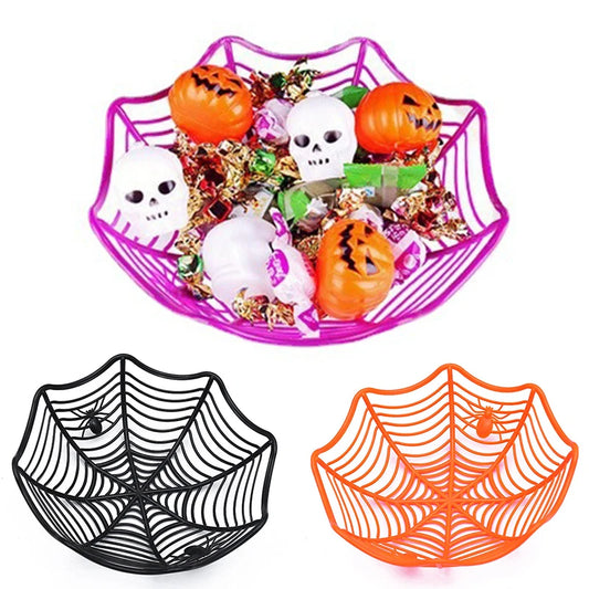 Halloween Candy Basket Black Orange Spider Web