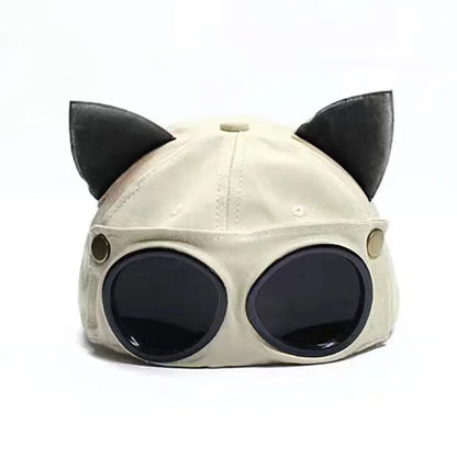 Retro Aviator  Peaked Cat Ears Baseball Cap with Sunglasses for Adults