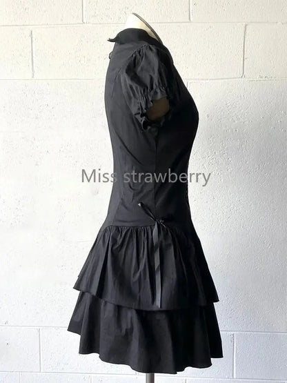 Summer Chic Vintage Black Short Sleeve Dress