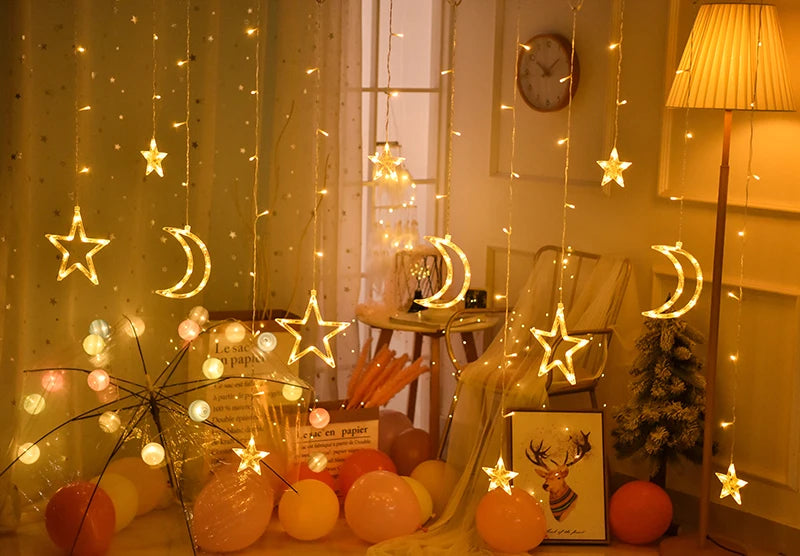 Curtain Garland Star Moon Fairy String Lights Led