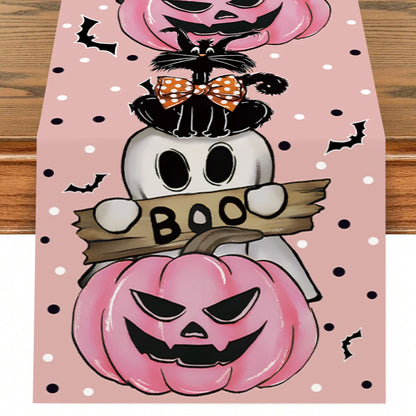 Pink Pumpkin Spider Web Halloween Table Runner - Festivewarehouse™