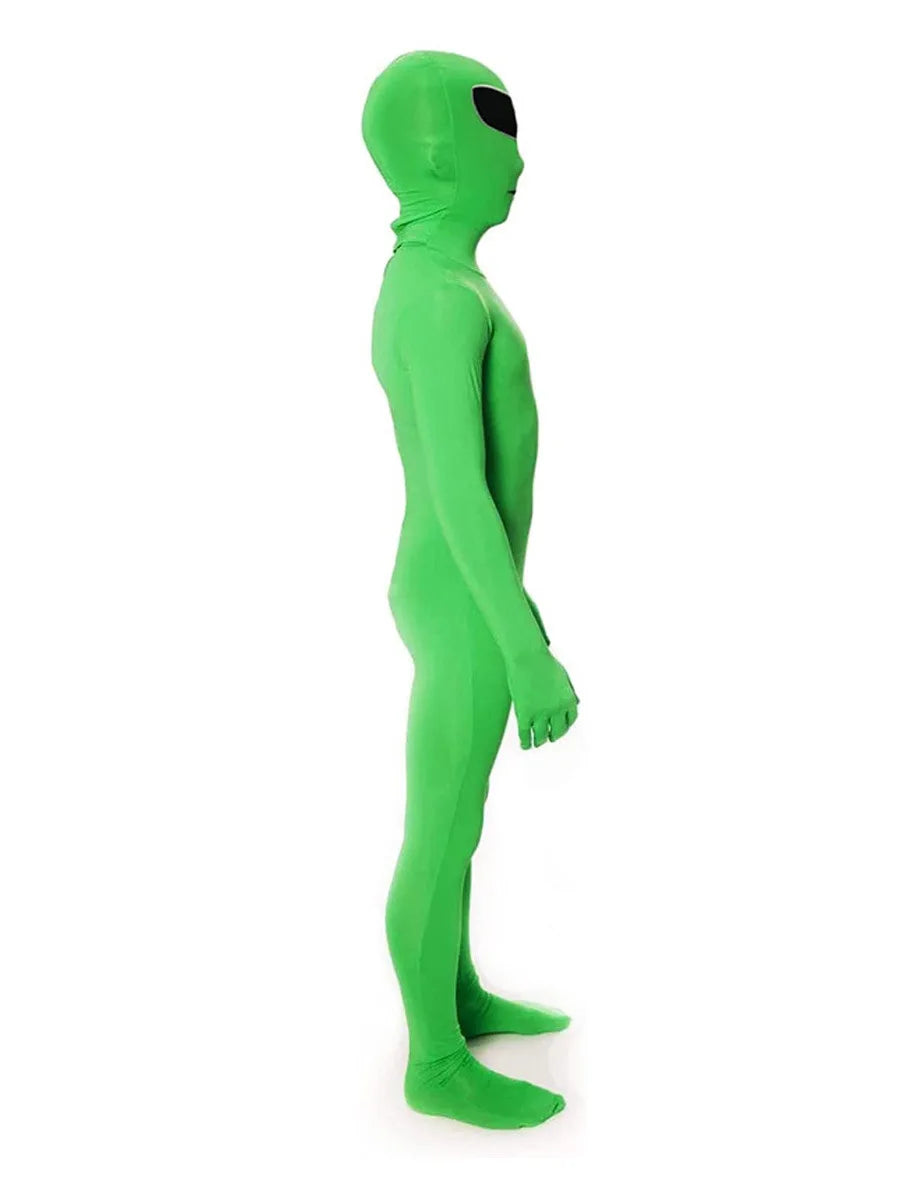 Halloween Mascot Cartoon Human Character Costume green Alien jumpsuit Costume for Adult