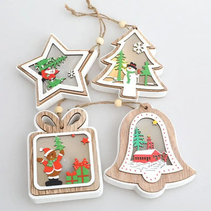 Christmas Wooden Ornaments LED Lighted Farmhouse Decor Wood Tree Embellishments