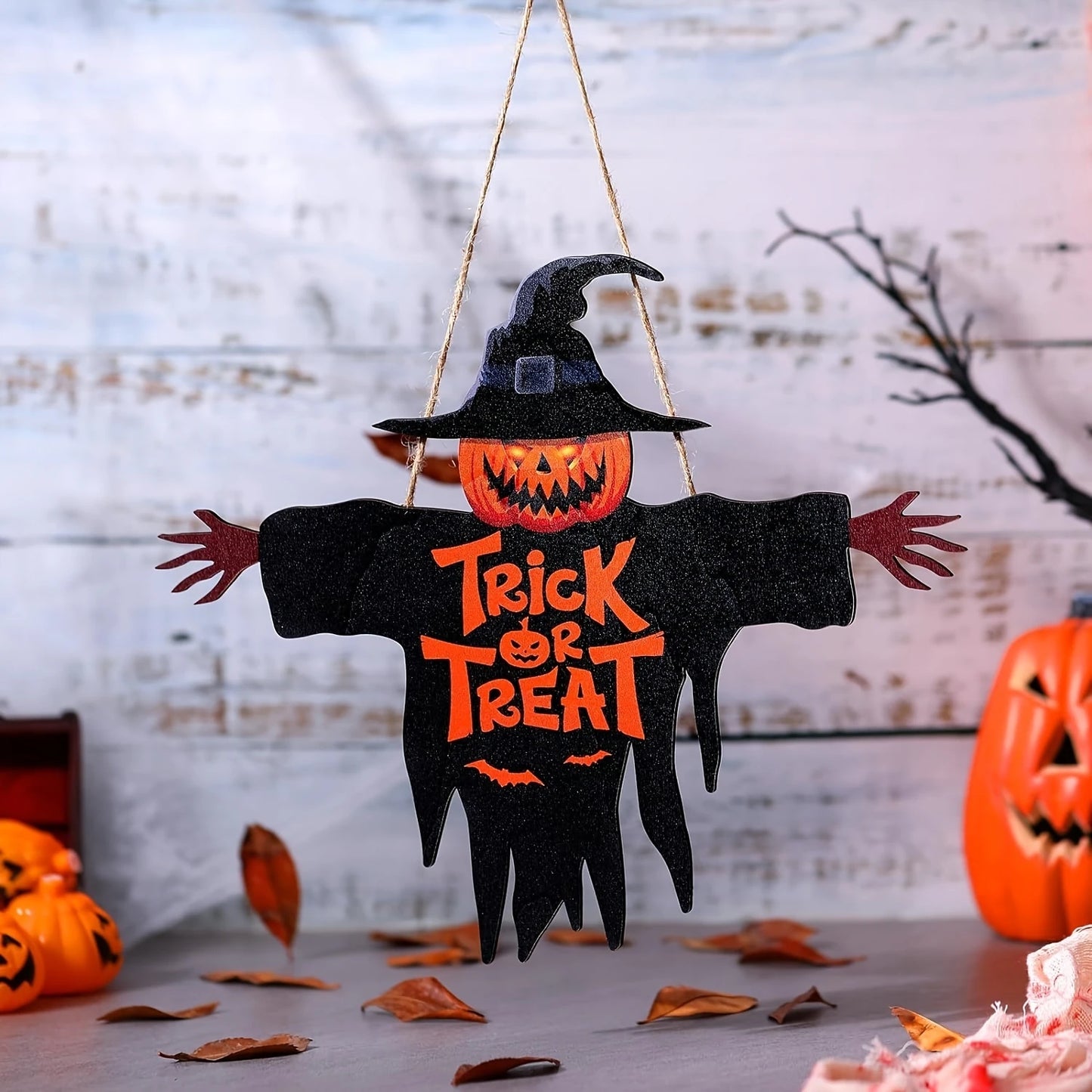 1pcs 2D Halloween Trick-or-Treat Wooden Sign