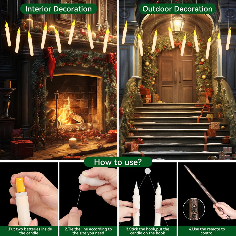 Floating Electronic Candles -  Magic Wand Remote Hanging Candles